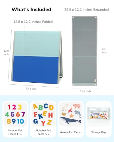 CHEFAN Felt Board for Toddlers, 29.5 x 12.2 Inches Freestanding Foldable Flannel Board, Preschool Learning & Storytelling Toy with Felt Pieces & Storage Bag - size: Felt Board with Pieces