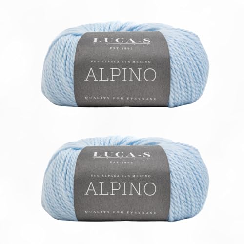 Luca-S ALPINO - Alpaca & Merino Yarn – 2 Skeins of Super Soft Aran Weight Yarn for Knitting & Crochet, 3.5 oz (100g), 164 yds (150m) Total, 60% Alpaca / 40% SF Merino - color: Sky Blue 07, size: 2 Pack