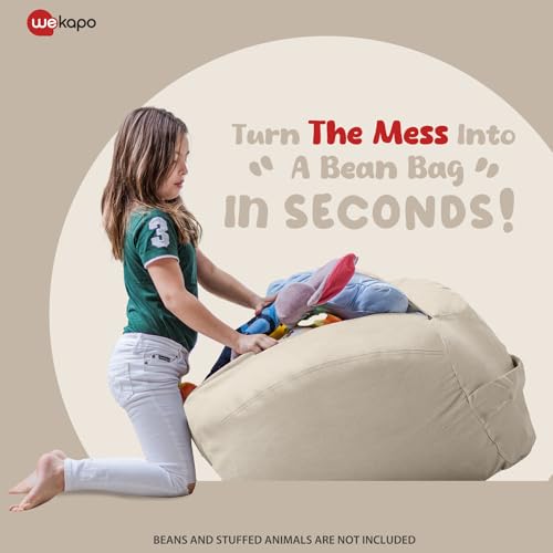 Wekapo Stuffed Animal Storage Bean Bag Chair Cover for Kids | Stuffable Zipper Beanbag for Organizing Children Plush Toys Large Premium Cotton Canvas (Almond Oil, XX-Large) - color: Almond Oil, size: XX-Large