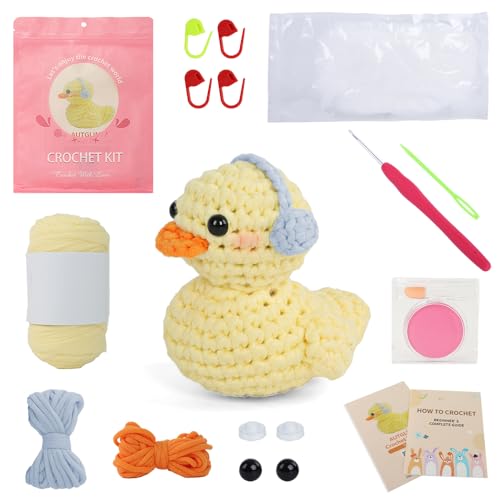 Duck Crochet Kit for Beginners Adults & Kids, Amigurumi Learn to Crochet Starter Kit with 4K Step-by-Step Video Tutorials, Includes Pre-Started Yarn, Crochet Hooks & Accessories - Yellow Duck - style: Yellow Duck