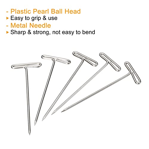 PATIKIL 1.25 Inch T-Pins, 200 Pack Stainless Steel Blocking Pin Needles for Modelling Crafts, Silver - size: 32mm