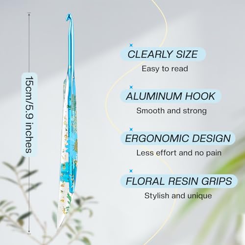 5mm Crochet Hook, Ergonomic Crochet Hooks with Floral Resin Grips | Stylish and Unique Knitting Needles ,Crochet Needles for Beginners, Arthritic Hands and Professional - size: 5.0mm