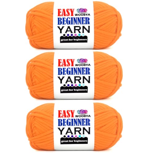 3 Pack Orange Beginners Crochet Yarn for Crocheting and Knitting with Easy to See Stitches Cotton Nylon Blend Easy Yarn for Beginner Crochet Kit(3 * 50g)-Orange - color: Orange, size: 3 Pack