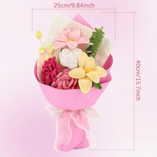 Handmade Crochet Flower Bouquet, Crochet Flowers, Knitted Flowers | Mixed Flowers, Crochet Bouquet, Artificial Flower Crochet Rose Tulip for Lover, Friend,family, Wedding Anniversary - color: Pink