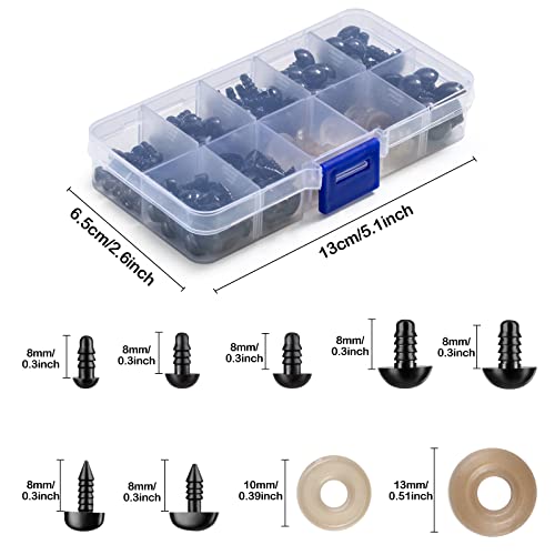 270PCS Safety Eyes and Noses, Black Plastic Eyes and Teddy Bear Nose with Washers for Doll Making for Crafts - color: Black