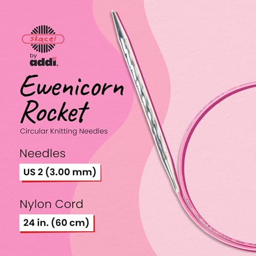 skacel by addi Ewenicorn Rocket Circular Knitting Needles, Fixed 24 Inch (60 cm) White Chrome Plated Brass Tips with Flexible Nylon Cord, 3 mm (US Size 2) - size: 3.00 mm