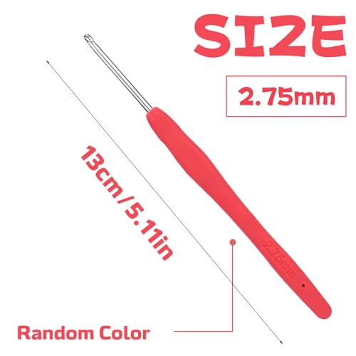 QMNNMA 2.75 mm Crochet Hook, Ergonomic Crochet Hooks, Crochet Needles | Ergonomic Crochet Hooks for Arthritic Hands, Crochet Needles for Yarn, Extra Long Knitting Needles for Beginners - size: 2.75mm