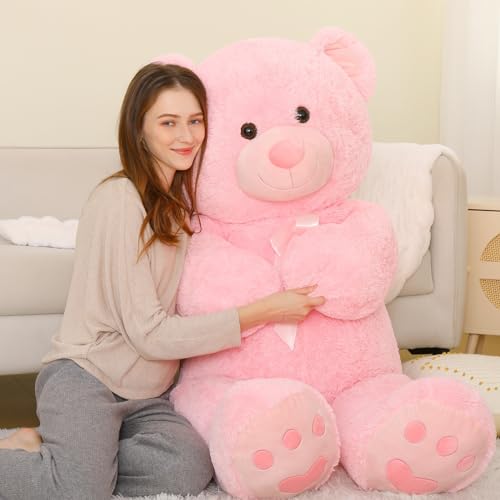 MorisMos 5ft Giant Teddy Bear Stuffed Animal, Large Stuffed Bear with Footprints, Big Pink Teddy Bear Plush Gifts for Wife, Girlfriend, Women on Valentine, Christmas, Birthday - color: Pink, size: 5 ft