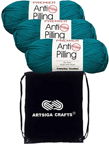Premier Yarns Anti-Pilling Everyday Peacock 100-31 | 3 Skeins, Same Dye Lot, Project Bag, #4 Worsted, 100% Anti-Pilling-Acrylic, Ideal for Crochet or Knitting Blankets, Scarves - color: Dn100-31-Peacock