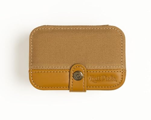 Knit Picks x DellaQ Short Interchangeable Knitting Needles Set with Case | 7 sizes of green 2.75 inch long knitting needles, US 4-10, includes Mustard Canvas and Faux Leather Buddy case - color: Mustard and Short Caspian Needles