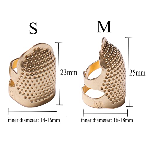J.CARP 4Pcs Sewing Thimble, Metal Gold Sewing Thimble Finger Protector, Adjustable Finger Shield Ring Fingertip Thimble Sewing Quilting Craft, Accessories DIY Sewing Tools (2 Sizes, S/M) - color: Style1-Gold 2