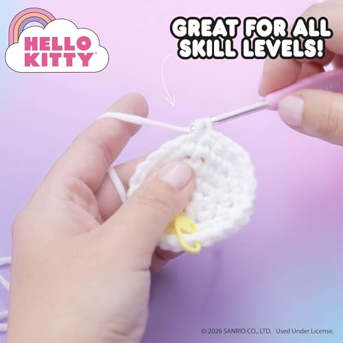 Hello Kitty® and Friends Crochet Kit – Hello Kitty® Bag Charm, Sanrio Crochet Kit for Beginners with Yarn, Starter Hooks, Step-by-Step Tutorials, DIY Craft, Great Teen Gifts - color: Hello Kitty