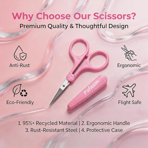 PAFASON Small Travel Sewing Crafting Scissors Set Straight Curved Tip | Stainless Steel for Quilting DIY Knitting Embroidery Cross Stitch Crochet Thread Yarn Paper Detail Cutting Safety Case - color: Straight 4in + Curved 3.5in Red