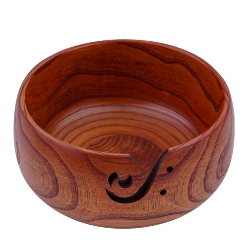 Weabetfu Wooden Yarn Bowl Handmade Rosewood Knitting Bowls for Crocheting | Knitting Yarn Bowl with Spiral Groove and Holes,6" x 3" Premium Yarn Bowls,Crochet Bowl for Mother's Day and Christmas Gift - size: 6.3inch