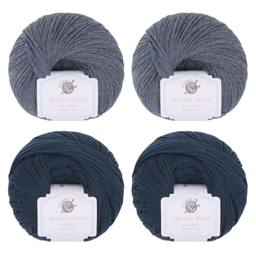 NICEEC 4 Skeins Soft Merino Wool Yarn- Blue Series | Soft & Warm, Finger Weight, Woolen Yarn for Crochet & Knitting, Total 5.3oz/606yds - color: Blue Series