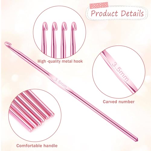 10Pcs 3.5mm Crochet Hook, Aluminum Knitting Needles Craft Yarn, Crochet Hook for DIY Craft, Gold Crochet Needles for Knitting Scarf(Pink) - color: 3.5MM Pink