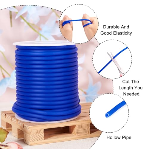 Beadthoven 4mm Hollow Pipe Rubber Tube Cords, 16Yards Barber Cord for Knitting Stitch Holder, Tubing Rubber Cord with Spool for Bracelet Jewelry Making DIY Crafts 2mm Hole - Blue - color: Blue, size: 4mm