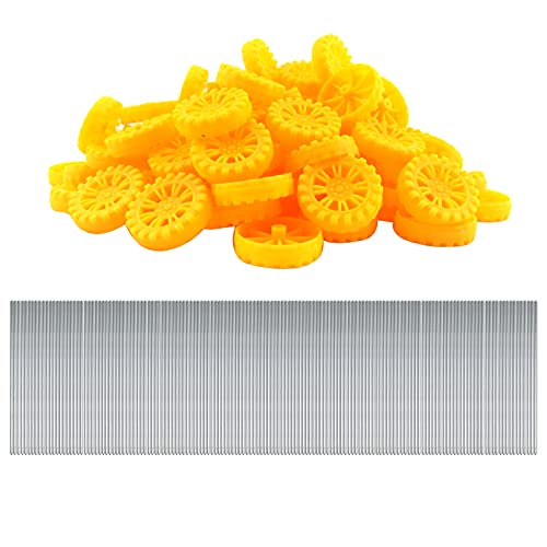 EUDAX 300 PCS 30mmx8mm Plastic Roll 2mm Dia Shaft Toys Wheel and 2mmx100mm STEM Shaft Round Rod Axles for DIY Toy RC Car Truck Boat Helicopter Model Part Building Projects (Yellow) - color: Yellow