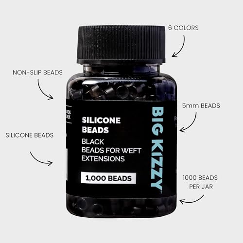 Big Kizzy Silicone Lined Microlink Beads 1000pcs 5.0mm (Black) | for Invisible Application of Weft Hair Extensions - color: Black, size: 1000 beads