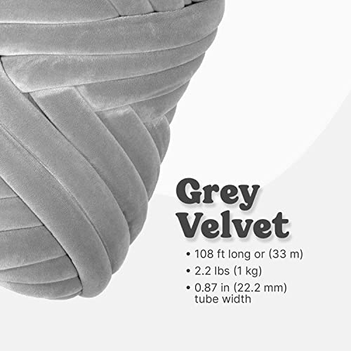 2.2 LBS of Super Soft Velvet Bulky Yarn for Hand Knitting Blanket, Pillows, Handbag, DIY, Grey, 36 Yards, Arm Knitting Yarn for Chunky Braided Knot Throw Blanket, Weave Craft Crochet - color: Grey (Velvet)