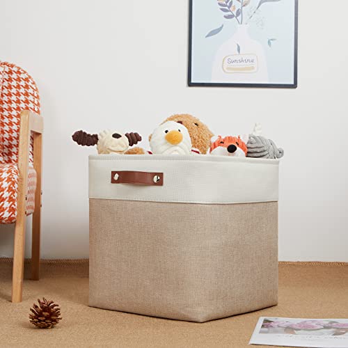 DULLEMELO Fabric Storage Cubes,13 inch Cube Stroage Bins for Empty Gift Basket,Toy Nursery Storage Linen Closet Organizers and Storage Baskets Shelves Bins(White&Khaki) - color: White&Khaki, size: L-13"x 13"x 13"