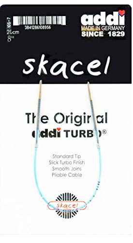 addi Skacel Turbo Original 8 Inch US 2 (3.0mm) Circular Knitting Needles | Ultra-Slick Finish, Slightly Blunt Tip, Memory-Free Blue Cords, Seamless & Snag-Free Joins, 10 Stitch Markers - size: US 02 (3.0mm), 08 in. (20cm)