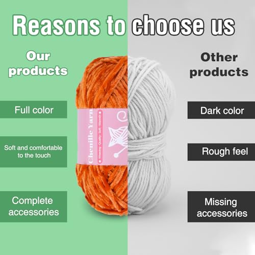 LUNARM Chenille Yarn for Crochet Knitting Chunky Blanket Velvet Yarn | 3 Pack 3.5oz/100g 486 Yard Orange Chenille Yarn for Beginners Knitting Scarves with Big Eye Needles Machine Washable - color: Fresh Orange