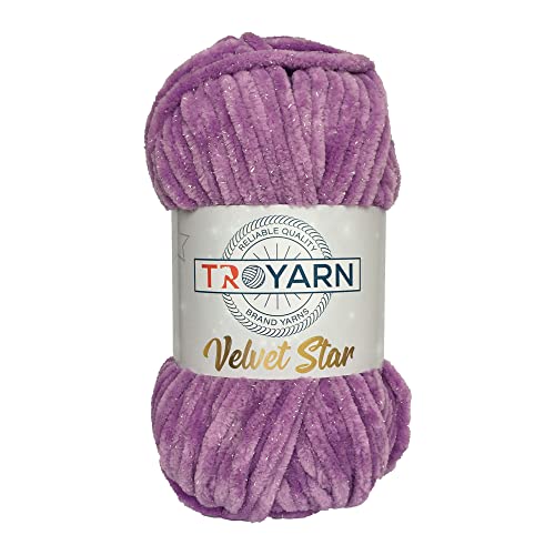 TROYARN Velvet Star, Silvery Glitter Chenille Baby Blanket Yarn Amigurumi Yarn for Crocheting and Knitting Super Bulky 100 gr (120 yds) Length: 110 m (10415 - Lilac, 1 Skein) - color: 10415 - Lilac, size: 1 Skein