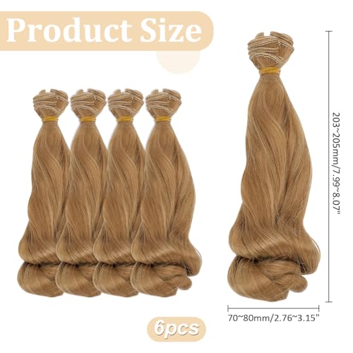 6 Pcs Doll Wig 200mm Doll Curly Wigs Long Hair Extension Tan Color for Doll Making Kit Arts Supplies DIY Handmade Crafts - style: Tan Curly