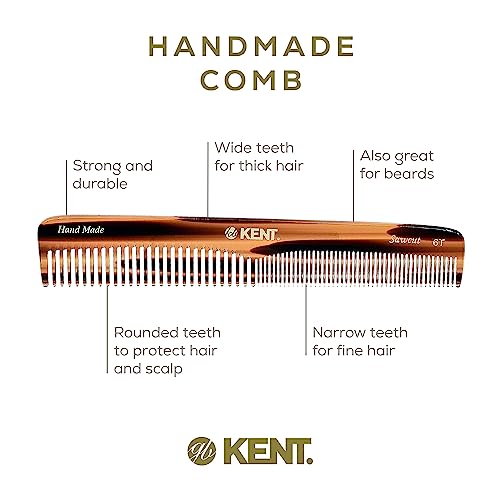 Kent 6T Fine Tooth and Wide Tooth Hair Comb, Handmade Styling Comb for Hair Care, Barber Combs, Beard Combs For Men, Styling Grooming for Men, Women and Kids - color: Tortoiseshell, size: 2 Pack