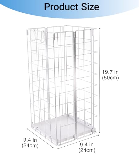 Umbrella Stand, Umbrella Holder for Entryway, Large Metal Foldable Umbrella Rack Organizer Freestanding, with Water Tray and Hooks, Rectangular Hollow Rack 9.5 x 9.5 x 19.7 Inches (White) - color: White