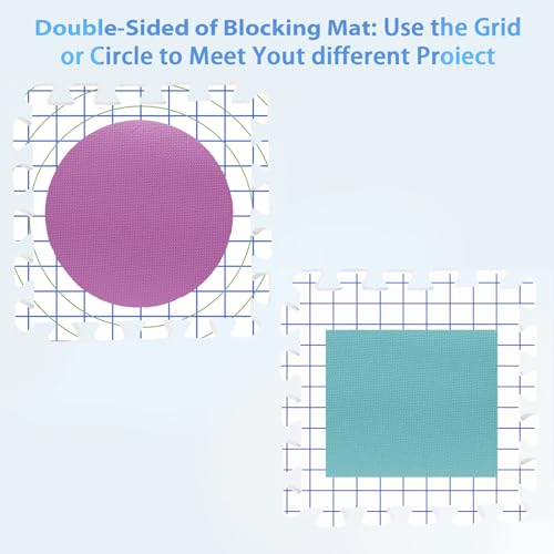 Yiitoll Blocking Mats for Knitting，2 in 1 Double Side-9 Packs,100 T-Pins | Extra Thick Knitting Blocking Mats with Grid Radial Lines,Crochet Blocking Board for Needlepoint or Crochet with Storage Bag - color: 2 IN 1 Double Side