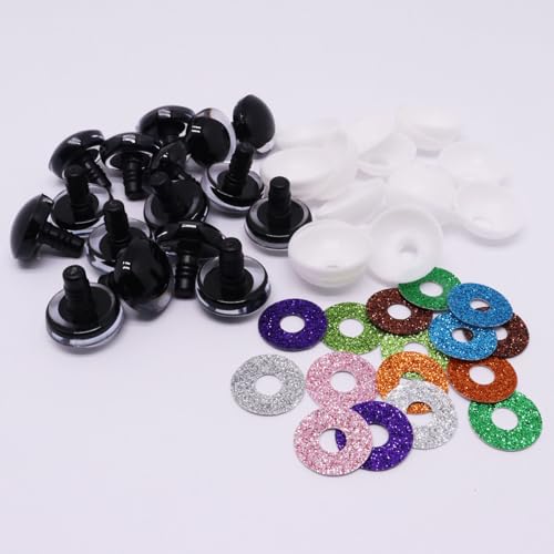 BUXIMN 16pcs 25mm Large Safety Eyes for Crocheting, Sparkling Safety Eyes for Stuffed Animals, Glitter Crochet Eyes for Animals DIY Doll Making Crafts - color: Colorful B, size: 25mm