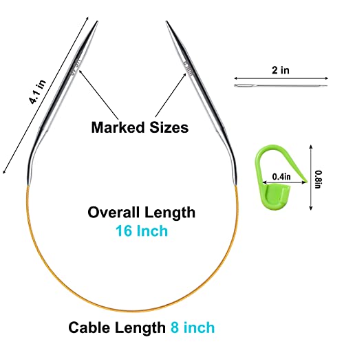16 inch US Size 10/6mm Stainless Steel Circular Knitting Needles Set for Beginners, Magic Loop Knitting Needles with Fixed Cable, Metal Round Knitting Needles for Hats, Socks, Beanies, Sleeves - color: Size US 10 (6mm)