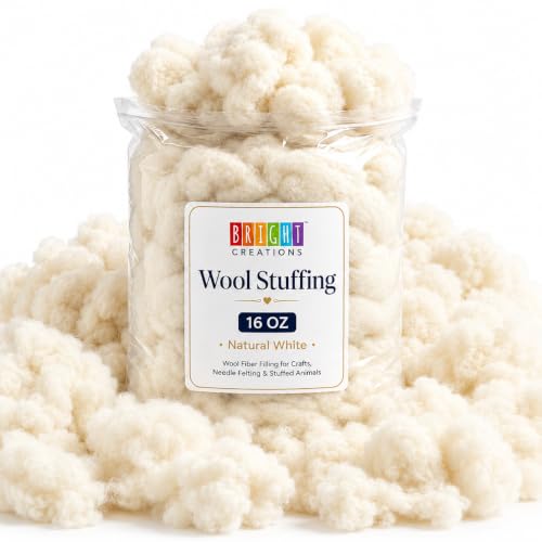 Bright Creations Wool Stuffing - 16 Oz Natural White - Wool Fiber Filling for Crafts, Needle Felting & Stuffed Animals