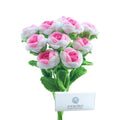 10PCS White-Pink Gradient Crochet Roses, Crochet Flowers | 16.1in x 2.36in; wool yarn bloom + thin iron-wire stem; 100% hand crochet; vase filler, DIY wreath, bouquet, home decor, gift - color: Gradient Pink