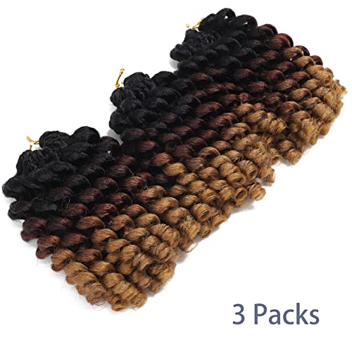 Jamaican Bounce Hair Extensions 8 inch Ringlet Wand Curl 3 Tone Blonde Brown Ombre Curly Crochet Braids 1B 30 27 Crochet Braiding Hair 60 Roots - color: T1/30/27, size: 8 Inch (Pack of 3)
