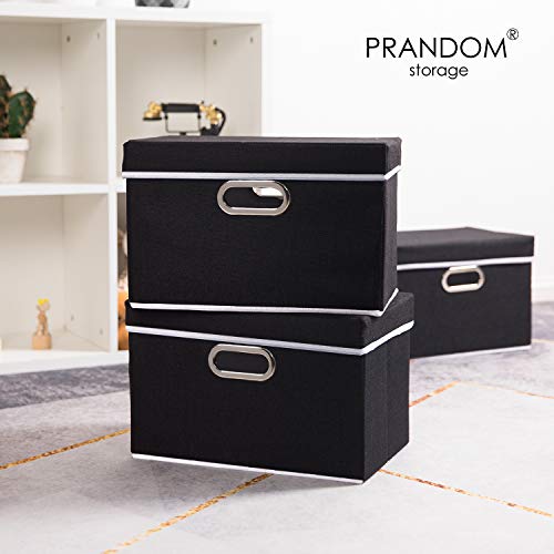PRANDOM Foldable Storage Box with Lid [1-Pack] Fabric Collapsible Storage Bin Organizer Container Basket Cube with Cover for Home Bedroom Closet Office Nursery Black (14.9x9.8x9.8) - color: Black, size: M(1-Pack)