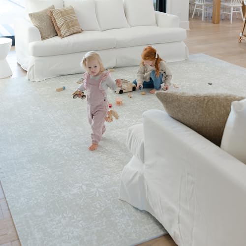 Little Landings Baby Play Mat for Floor - Eden (6x8ft) - Interlocking EVA Foam Play Mat Tiles for Babies & Toddlers, Non-Toxic Playmat for Tummy Time, Crawling & Playroom - Neutral Rug-Look Design - color: Eden - Sage Green, size: 6x8 ft