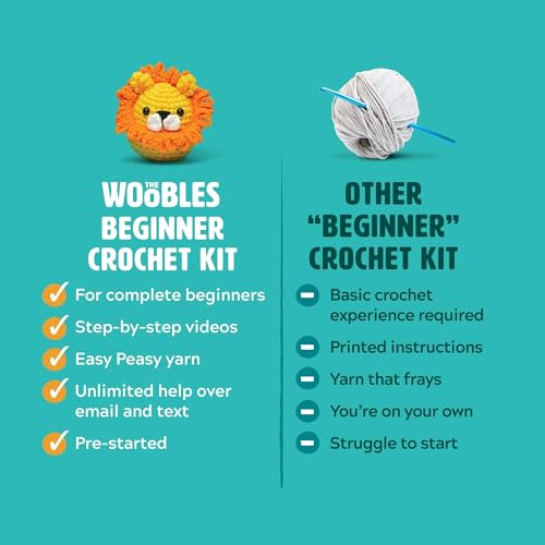 The Woobles Crochet Kit for Beginners (Fred the Dinosaur) | As seen on Shark Tank, Kit includes: Easy Peasy Yarn, pre-started piece, hook, safety eyes, stuffing, video tutorials - color: Fred The Dinosaur