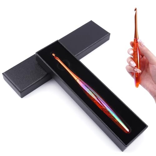 BsHooker 5.5mm Crochet Hook,Inline Crochet Hook with Ergonomic Acrylic Handle for Arthritic Hands,Extra Long Knitting Needles for Crocheting Yarn,Stainless Steal Polished Hook Head for Beginner - size: 5.5mm