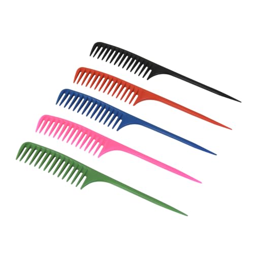 6 Pieces Hair Combs Wide Tooth Comb Hair Teasing Comb Tail Comb Salon Styling Comb Wig Comb (5 Colors） - style: Wide tooth tail comb