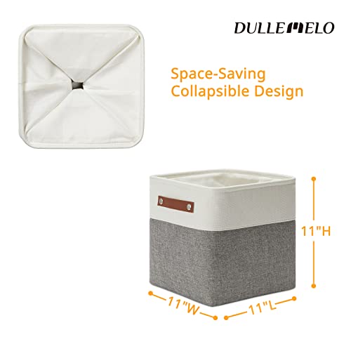 DULLEMELO 11 Inch Cube Storage Bins (Set of 4), Fabric Storage Baskets for Standard Cube Organizers, High-Capacity Collapsible Bins with PU Leather Handles for Closet, Nursery, and Shelves-White&Grey - color: White&Grey, size: S-11"x11"x11"