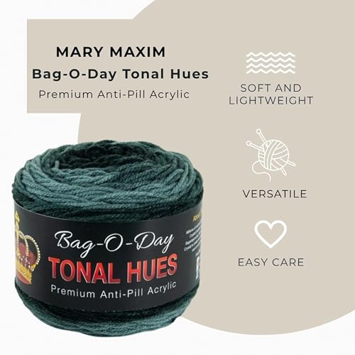 Mary Maxim Bag-O-Day Tonal Hues Ombre Yarn for Crocheting and Knitting, Medium Worsted Weight Anti-Pilling Acrylic Yarn Cake - 280 Yards, 5.3 OZ, Liquid Mercury - color: Liquid Mercury