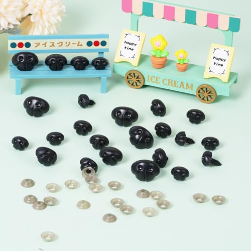 Zhbrchz 130pcs Large Plastic Safety Noses with Washers 19mm 21mm 25mm 29mm | Black Craft Nose with Washers for Amigurumi Crochet Bears Dog Stuffed Animals Doll Making - size: 19-29mm