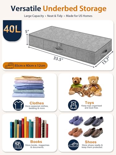 5-In Low Profile Under Bed Storage, Rigid Structure, 2 Pack, Gray | 5" Tall Design, Rigid Sides & Bottom, Reinforced Handles, Foldable Organizer, Limited Clearance, Couches, Cribs, Dorm Beds - color: Gray-Rigid-2pcs, size: 5 Inch