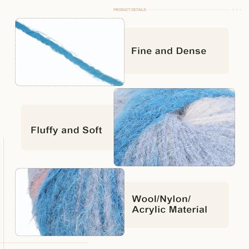 PATIKIL Wool Acrylic Blend Long Pile Yarn 2 Skeins Mohair Yarn Lace Weight for Crocheting Knitting Gloves Hats Socks Scarves, Pink White Blue - color: Pink White Blue