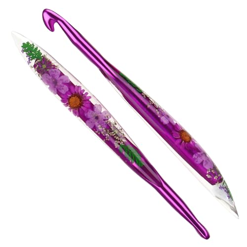 Katech 10mm Crochet Hook for Arthritic Hands, Long Aluminum Inline Hooks | Ergonomic Crochet Hooks with Dried Floral Grip-Elegant & Unique, Smooth Crochet Needle-Crochet Gift for Beginner&Crocheter - size: 10.0mm