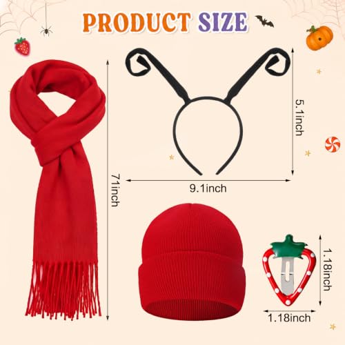 Glitopper 11 Pcs Halloween Caterpillar Costume Kit, Book Character Props | Red Beanie Hat, Scarf, Caterpillar Headband, 8 Fruit Hair Clips, Adult Easy Wear, Book Party Cosplay, Halloween Story Prop