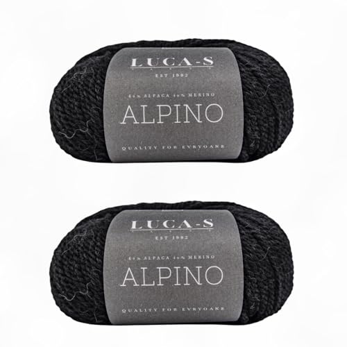 Luca-S ALPINO - Alpaca & Merino Yarn – 2 Skeins of Super Soft Aran Weight Yarn for Knitting & Crochet, 3.5 oz (100g), 164 yds (150m) Total, 60% Alpaca / 40% SF Merino - color: Black 03, size: 2 Pack